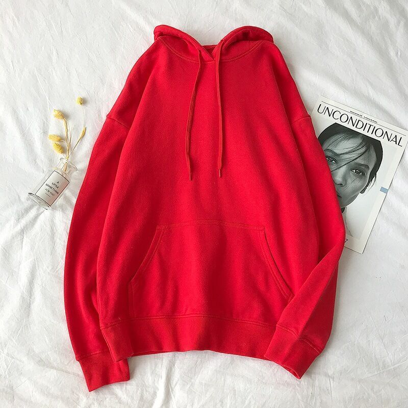 Pure color hooded plus fleece sweater Loose casual sweater - Sophinity