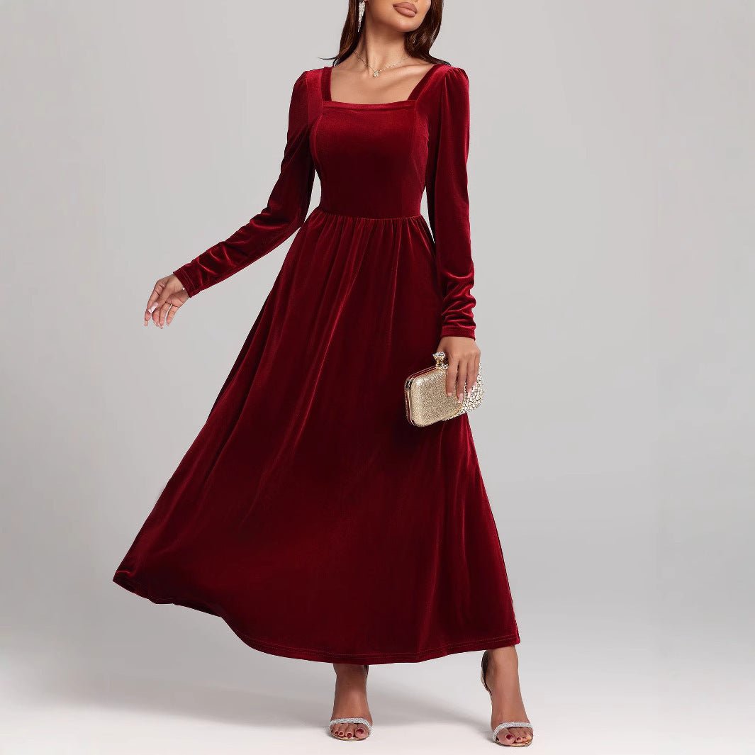 Temperament Red Evening Long Dress Pleuche Dress - Sophinity