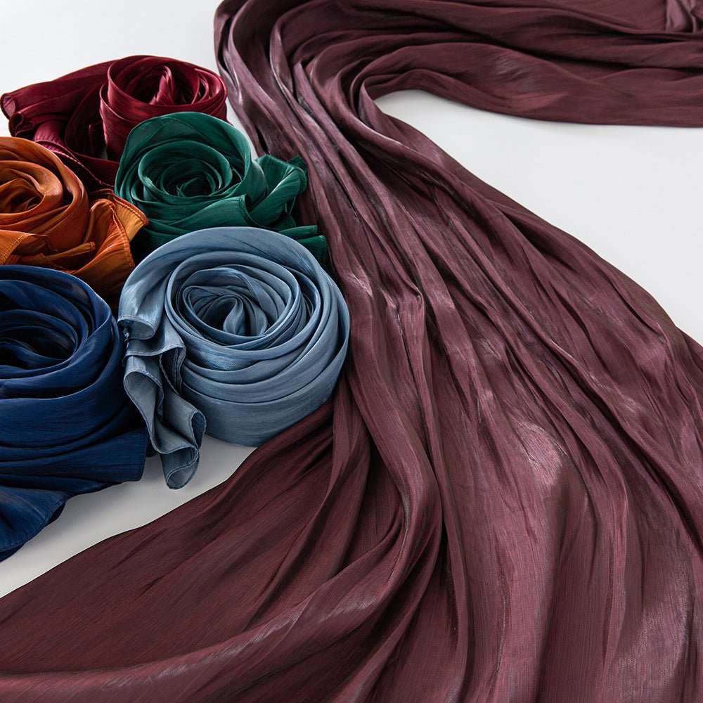 Solid Color Thin Travel Sun Protection Shawl Linen Plain Satin Scarf - Sophinity