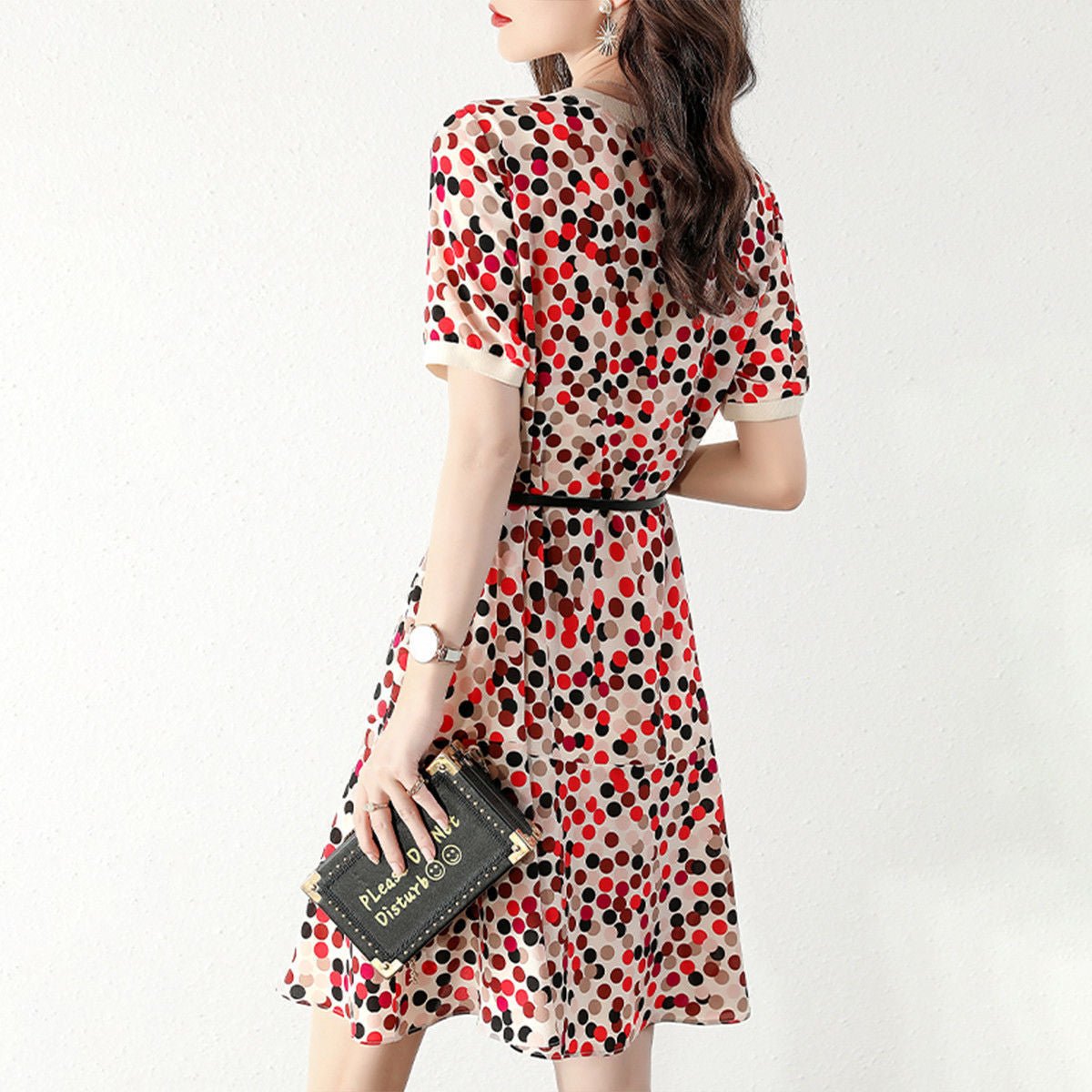 Polka Dot Mid - length Short - sleeved Women's Dress - Sophinity