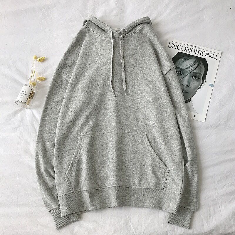 Pure color hooded plus fleece sweater Loose casual sweater - Sophinity