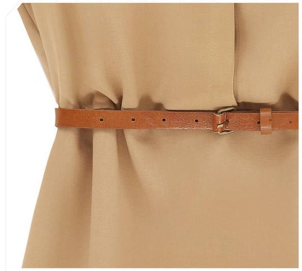 Casual Summer Style Dress Women Casual V - neck Short - Sleeved Shirt Loose Chiffon Mini Dress with Belt - Sophinity