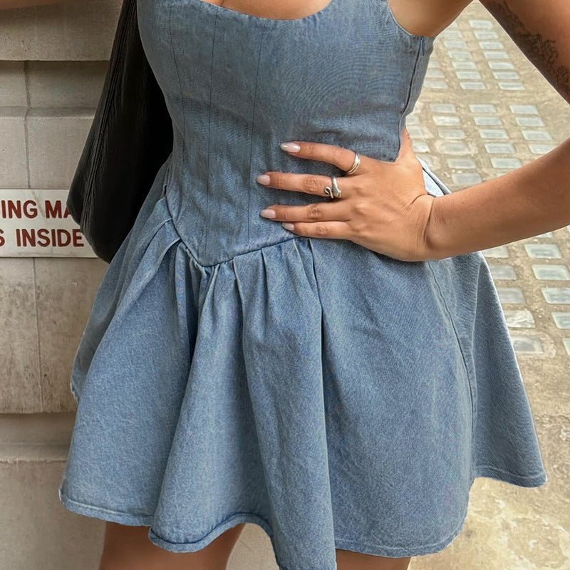 Sling Waist Denim Dress Backless Women - Sophinity