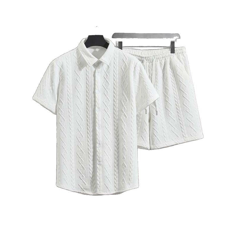 Men's Diamond Patterned Short Sleeved Shirt And Shorts Set - Sophinity