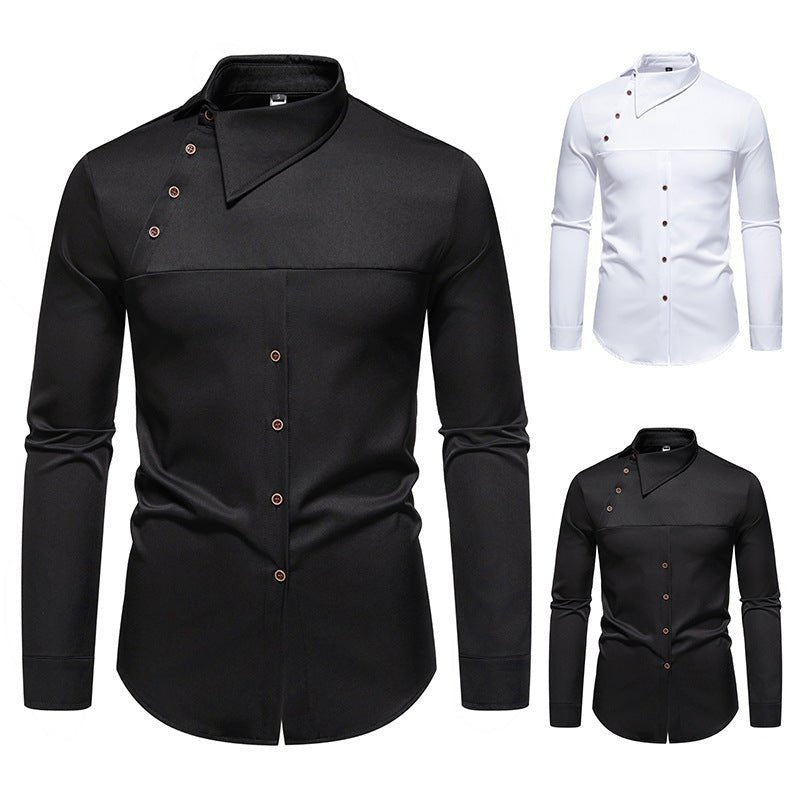 Men's Lapel Oblique Placket Asymmetric Long - sleeved Shirt - Sophinity