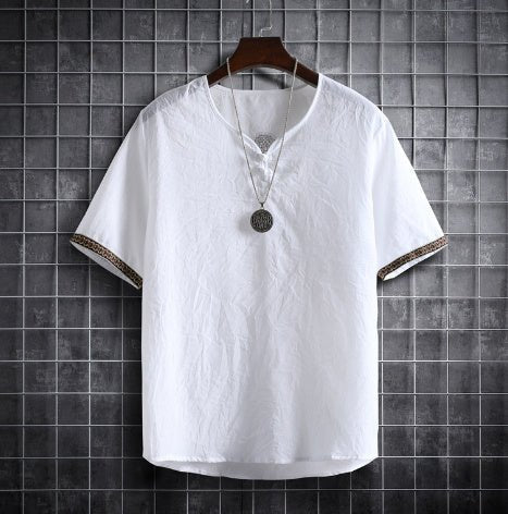 Vintage Linen V - Neck Short Sleeve T-Shirt Running Volume - Sophinity