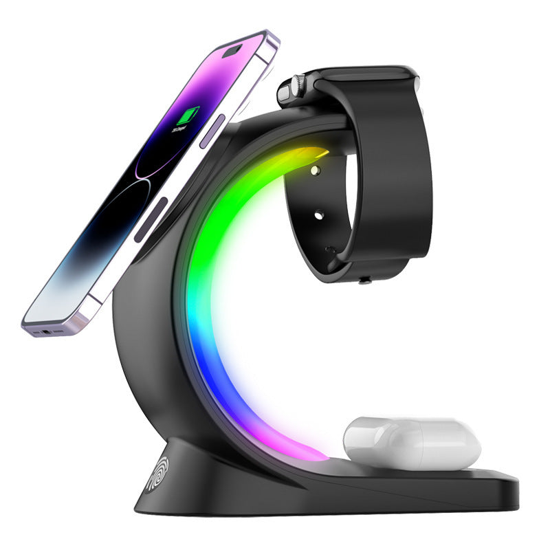 4-in-1 Magnetic Wireless Charger for iPhone, Apple Watch, AirPods Pro & Qi-Enabled Smartphones - Fast Charging Station with RGB Light