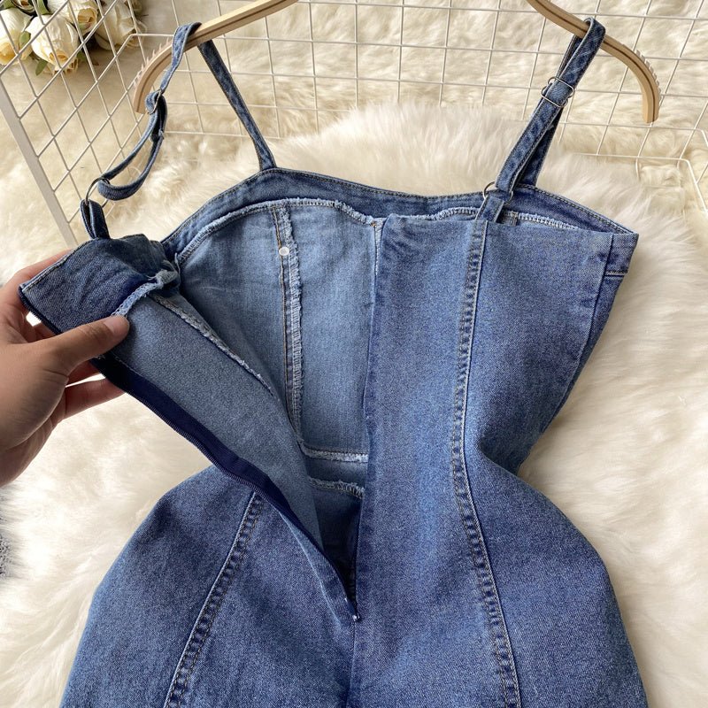 Women's Design Sense Denim Suspender Dress - Sophinity