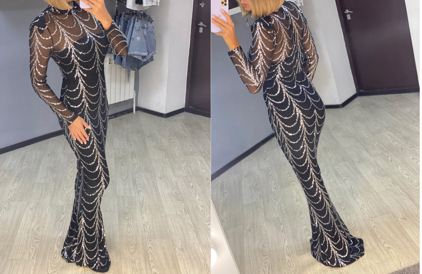 Sequins Women Maxi Dresses Long Sleeve Female Party Dresses - Sophinity