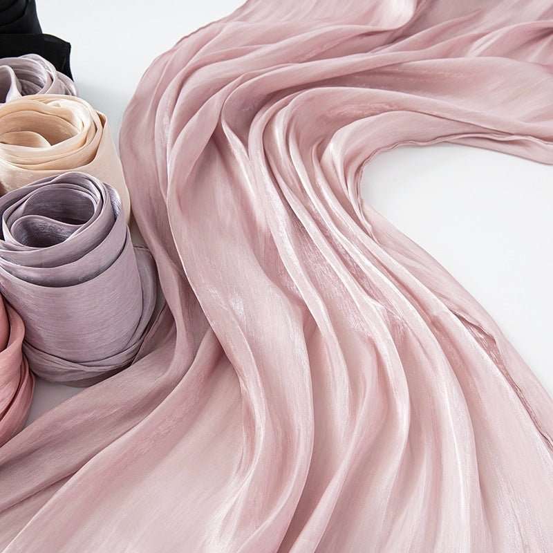 Solid Color Thin Travel Sun Protection Shawl Linen Plain Satin Scarf - Sophinity