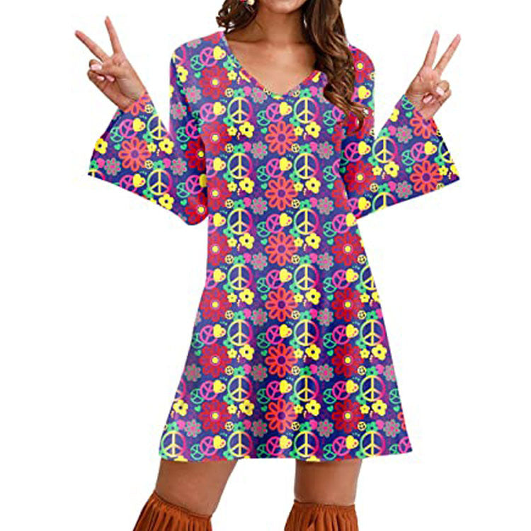 Hippie Clothing Print Dress Women - Sophinity