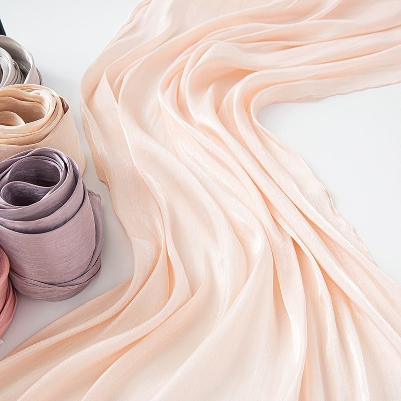 Solid Color Thin Travel Sun Protection Shawl Linen Plain Satin Scarf - Sophinity