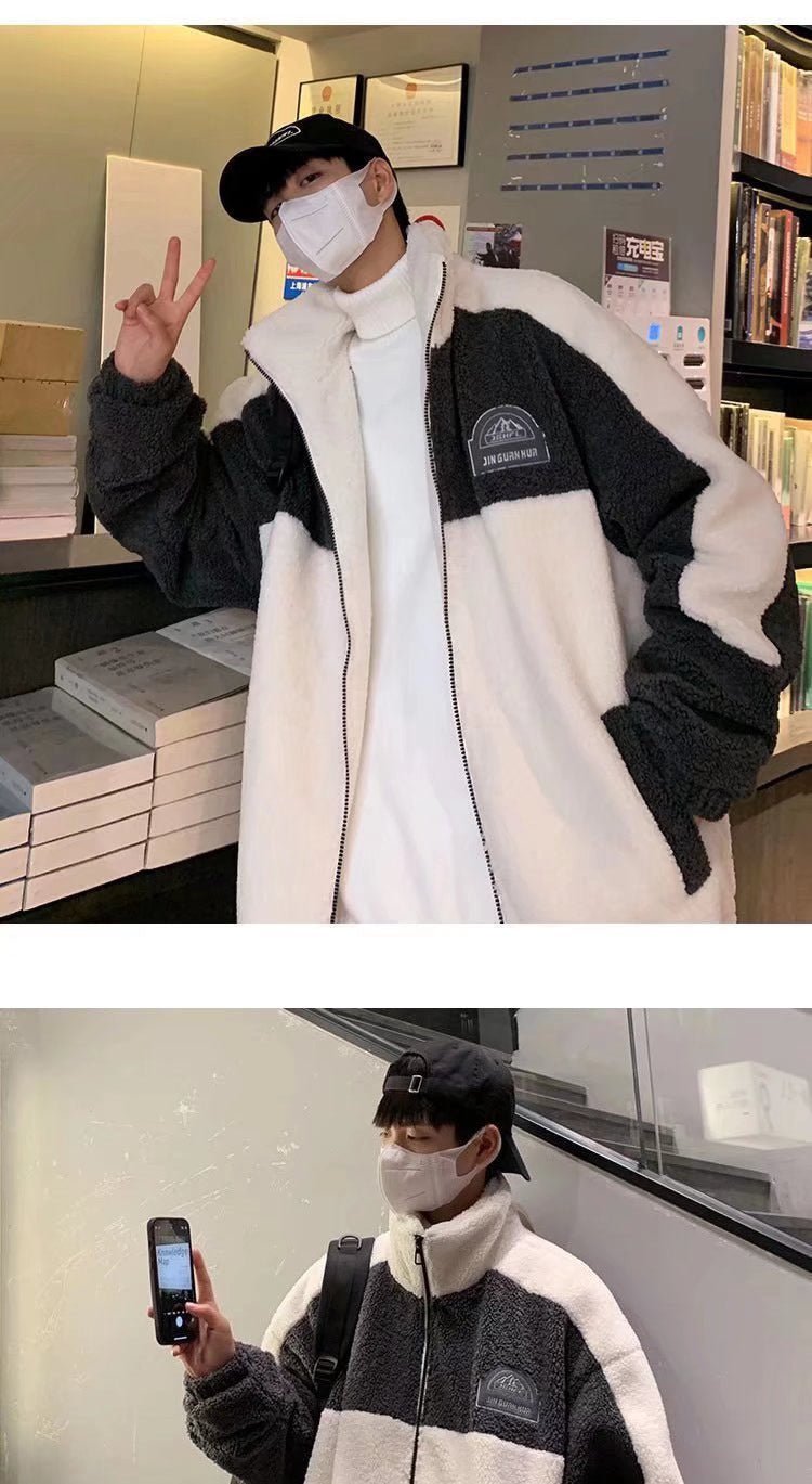 Men's Korean Trendy Lamb Fleece Stand Up Collar Jacket - Sophinity