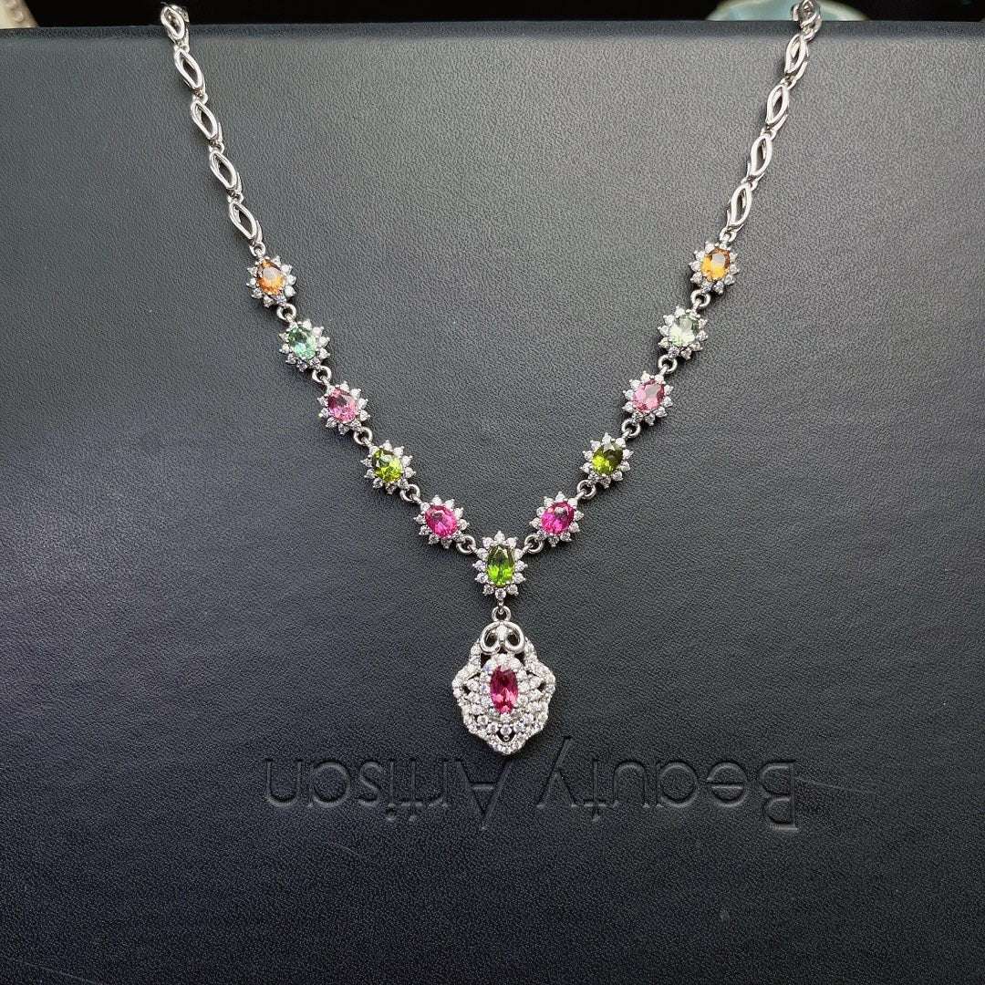 Natural Brazil Candy Rainbow Color Tourmaline Necklace Women - Sophinity