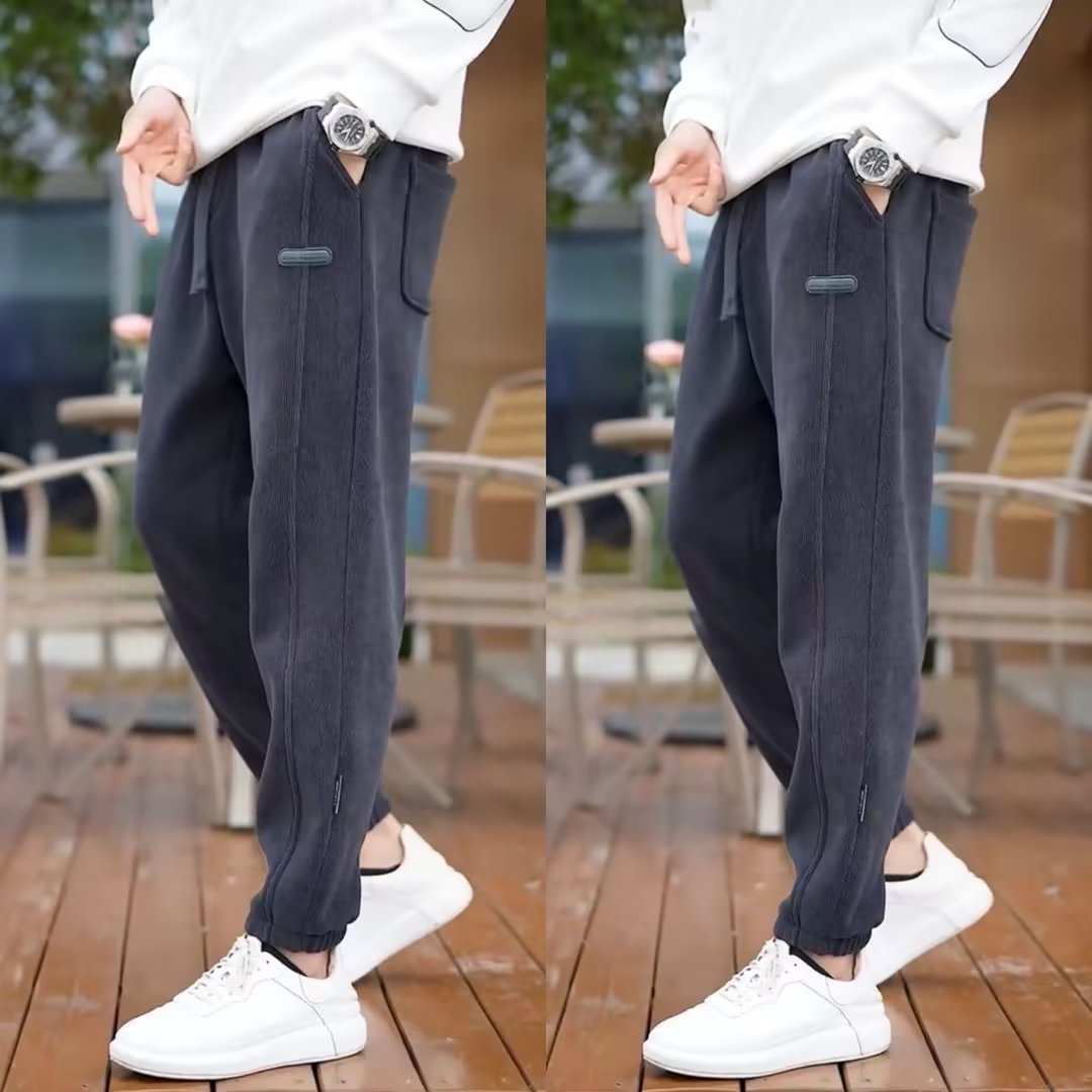 Men's Corduroy Casual Loose Straight Ankle - tied Trousers - Sophinity
