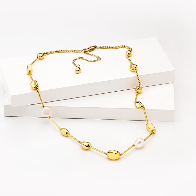 Simple Design Natural Pearl Lanyard Stitching Necklace For Women - Sophinity