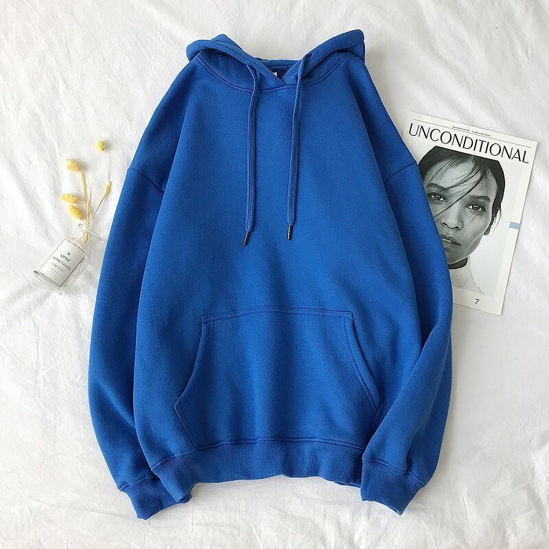 Pure color hooded plus fleece sweater Loose casual sweater - Sophinity