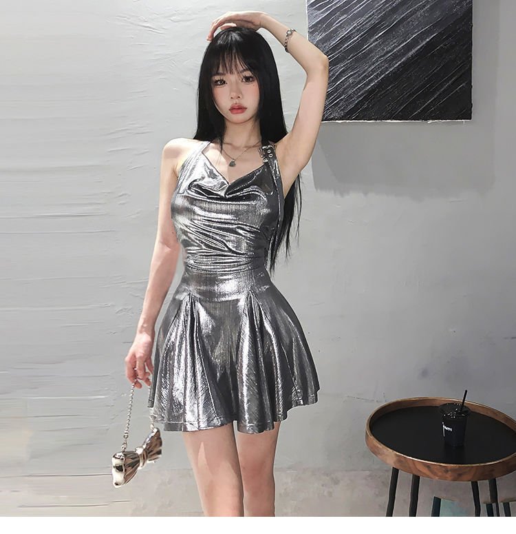 Waist - tight Slimming Halter Sleeveless Swing Collar Dress Women - Sophinity