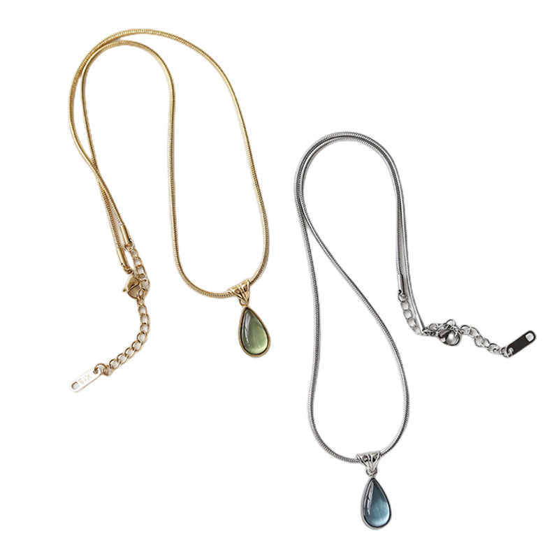 Green Blue Water Drop Pendant Vintage Olive Necklace For Women - Sophinity