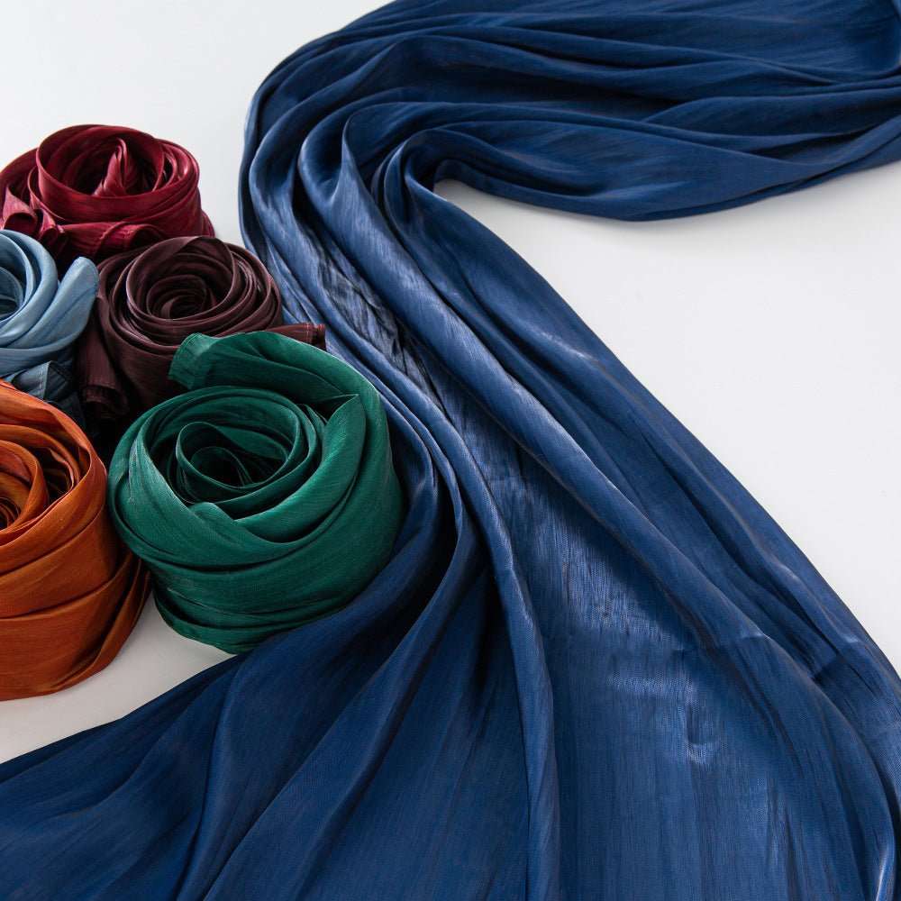 Solid Color Thin Travel Sun Protection Shawl Linen Plain Satin Scarf - Sophinity