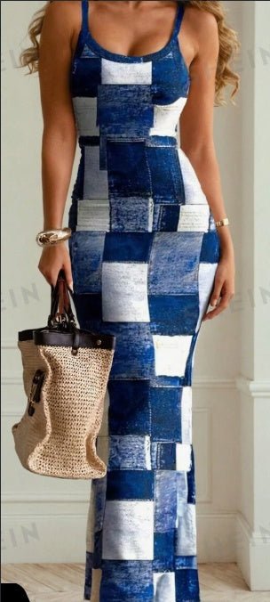 Women's Fashionable Grid Patterned Slim Fit Bodycon Dress - Sophinity