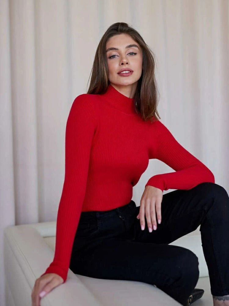 Women's Fashion Simple Pure Color Half Collar Sweater - Sophinity