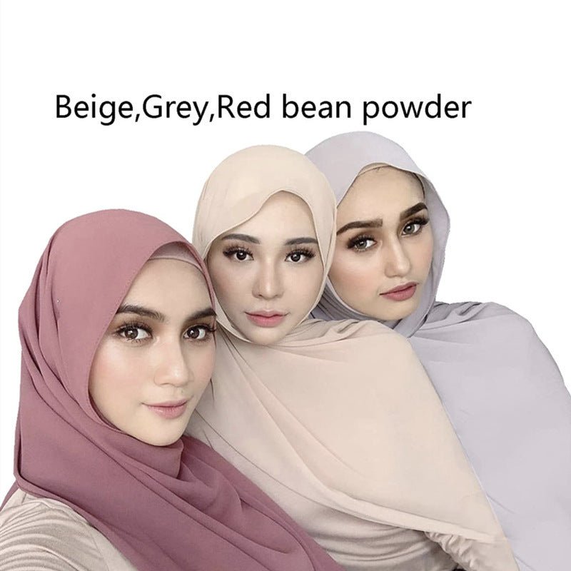 Women's Pure Color Pearl Chiffon Bubble Scarf Gauze Scarf - Sophinity