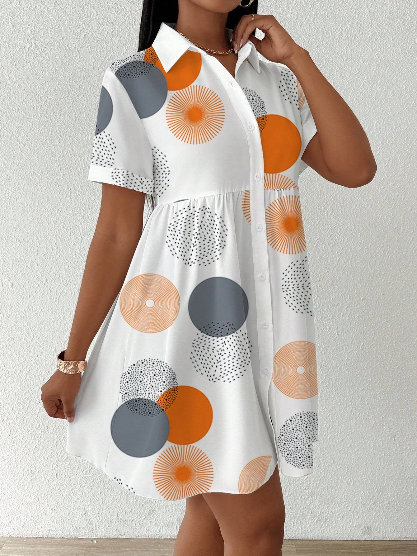 Clasi Button - Front Short Sleeve All - Over Print Casual Short Dress Women Shirt - Sophinity