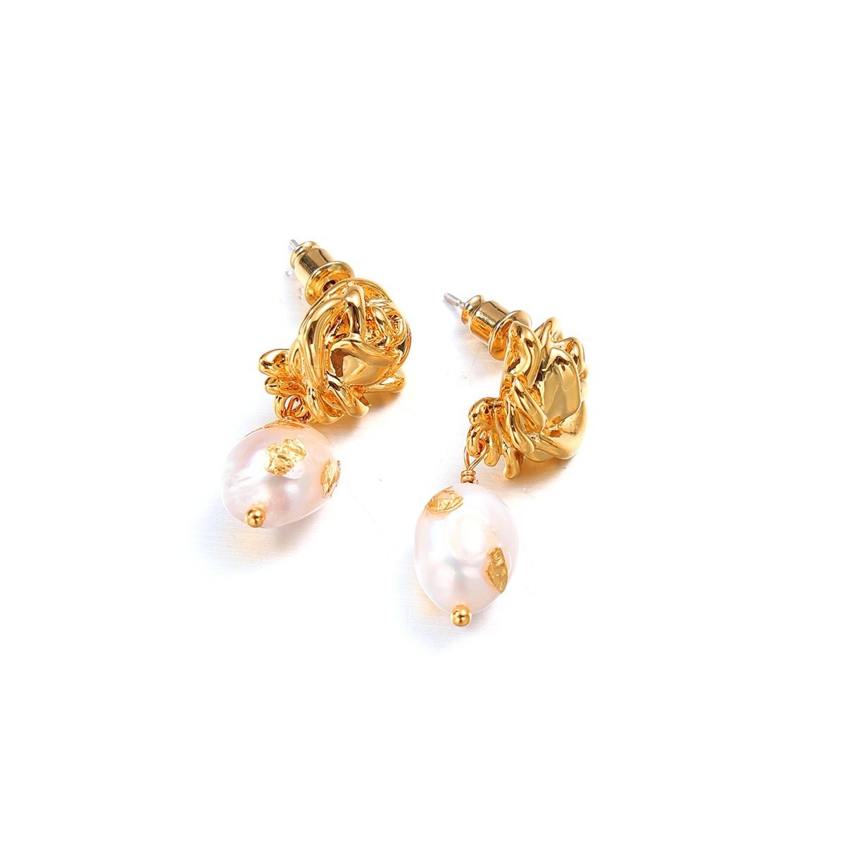 Graceful And Fashionable Brass Gold - plated Real Pearl Earrings For Women - Sophinity