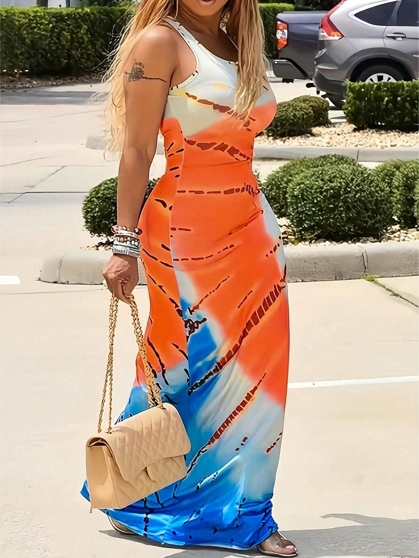Women Fashionable Long Dress With Waistline Maxi Women Outfit - Sophinity