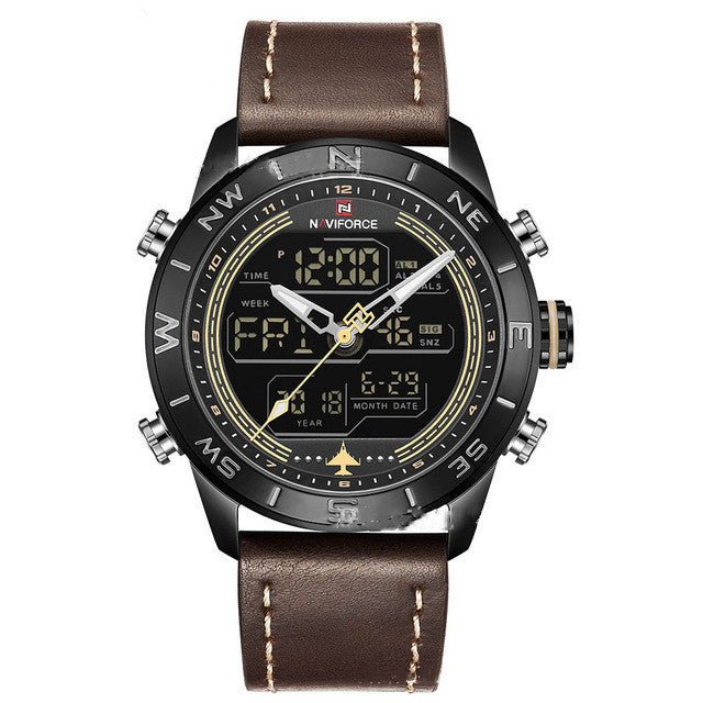 NAVIFORCE 9144 Fashion Gold Men Sport Watches Mens LED Analog Digital Watch Army Military Leather Quartz Watch Relogio Masculino - Sophinity