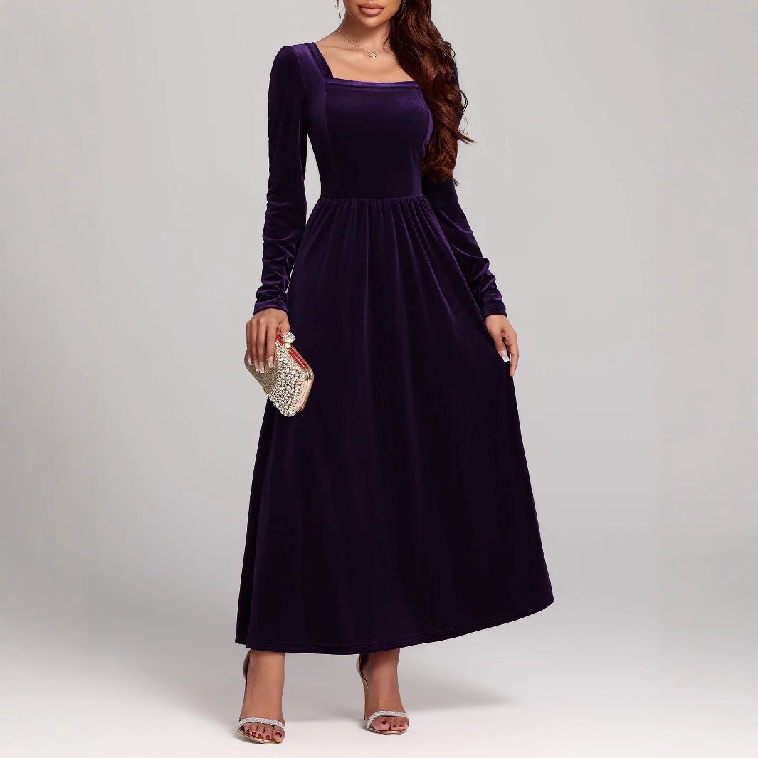 Temperament Red Evening Long Dress Pleuche Dress - Sophinity