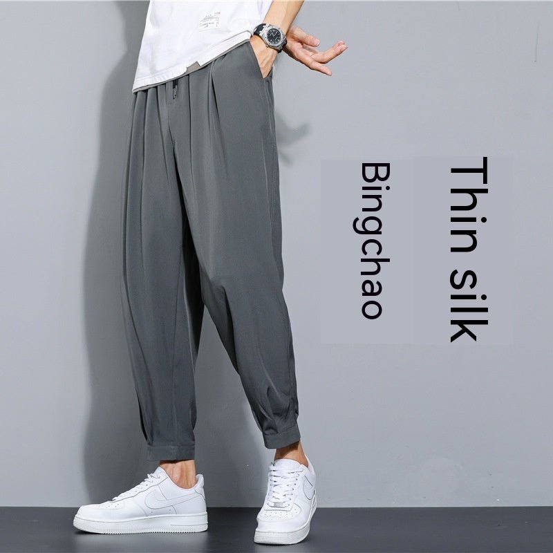 Ice Silk Leisure Draping Student Sports Straight Cropped Pants - Sophinity