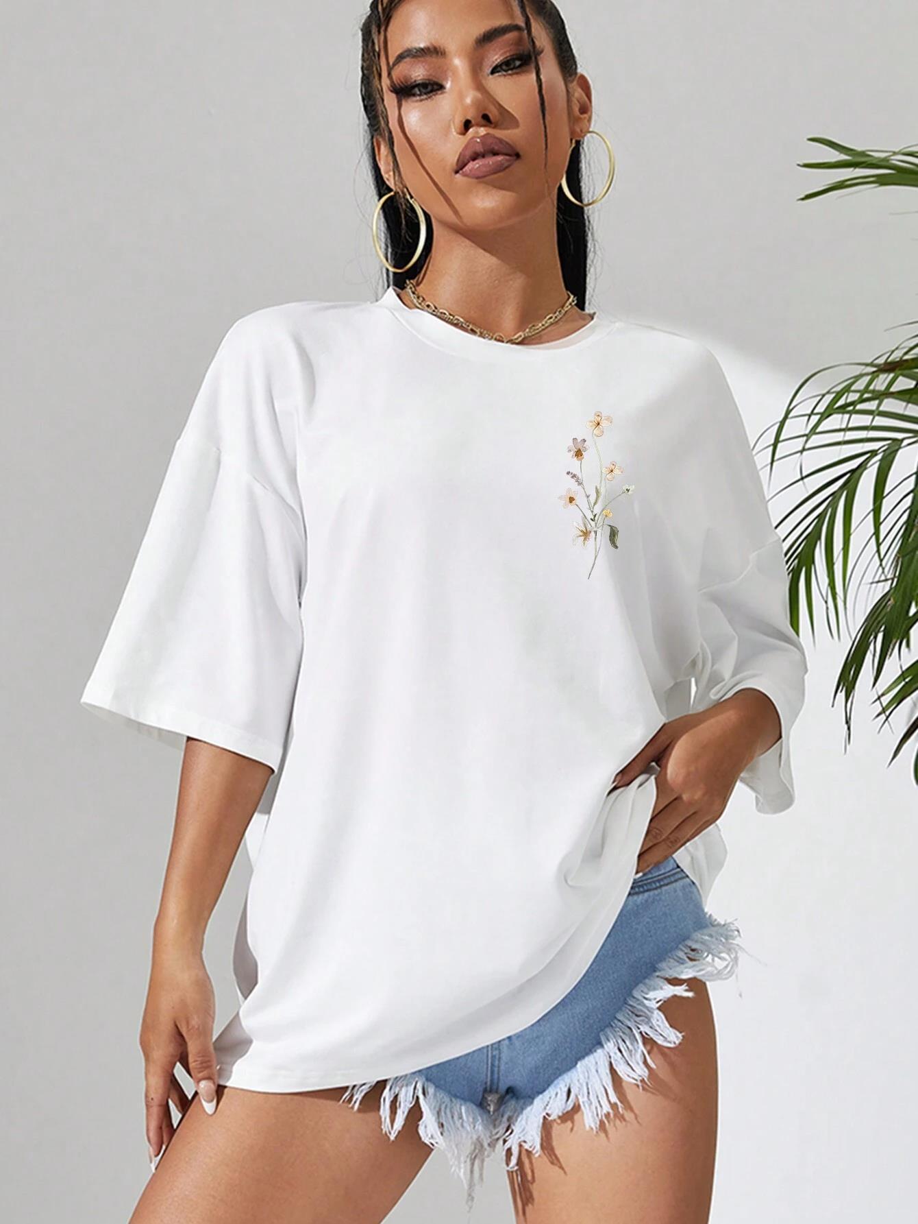 Beautiful Flower Clusters Print Cotton Women T-shirts Casual - Sophinity
