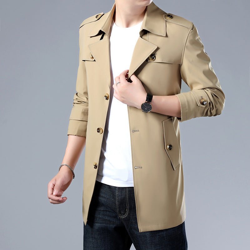 Spring And Autumn Men's Trench Coat With Buttons Top Quality Jacket Slim Regular Classic Jacket - Sophinity