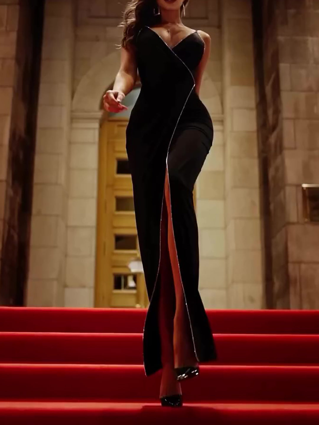 Black Slit Suspender Dress - Sophinity