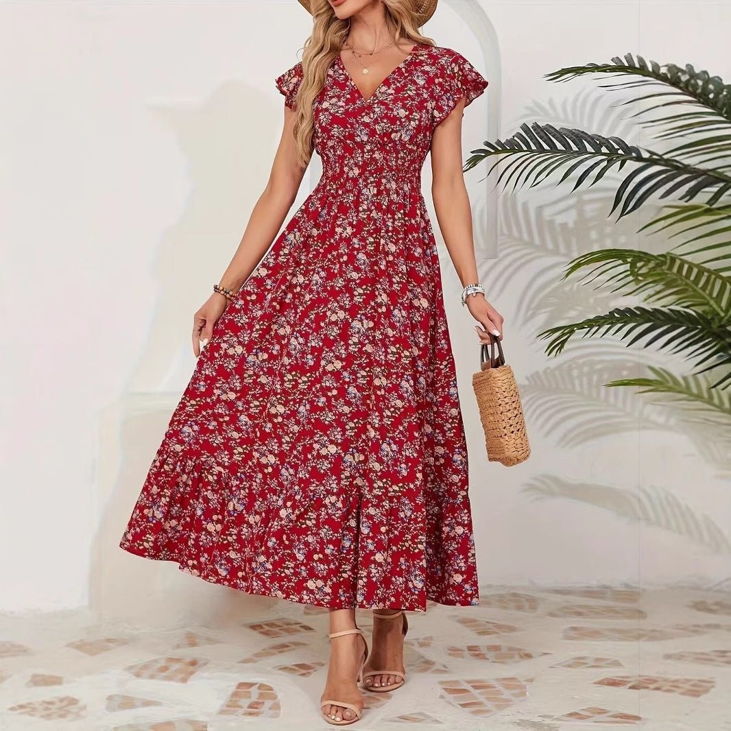 Fashion Floral Long Sleeve Waist Swing Dress - Sophinity