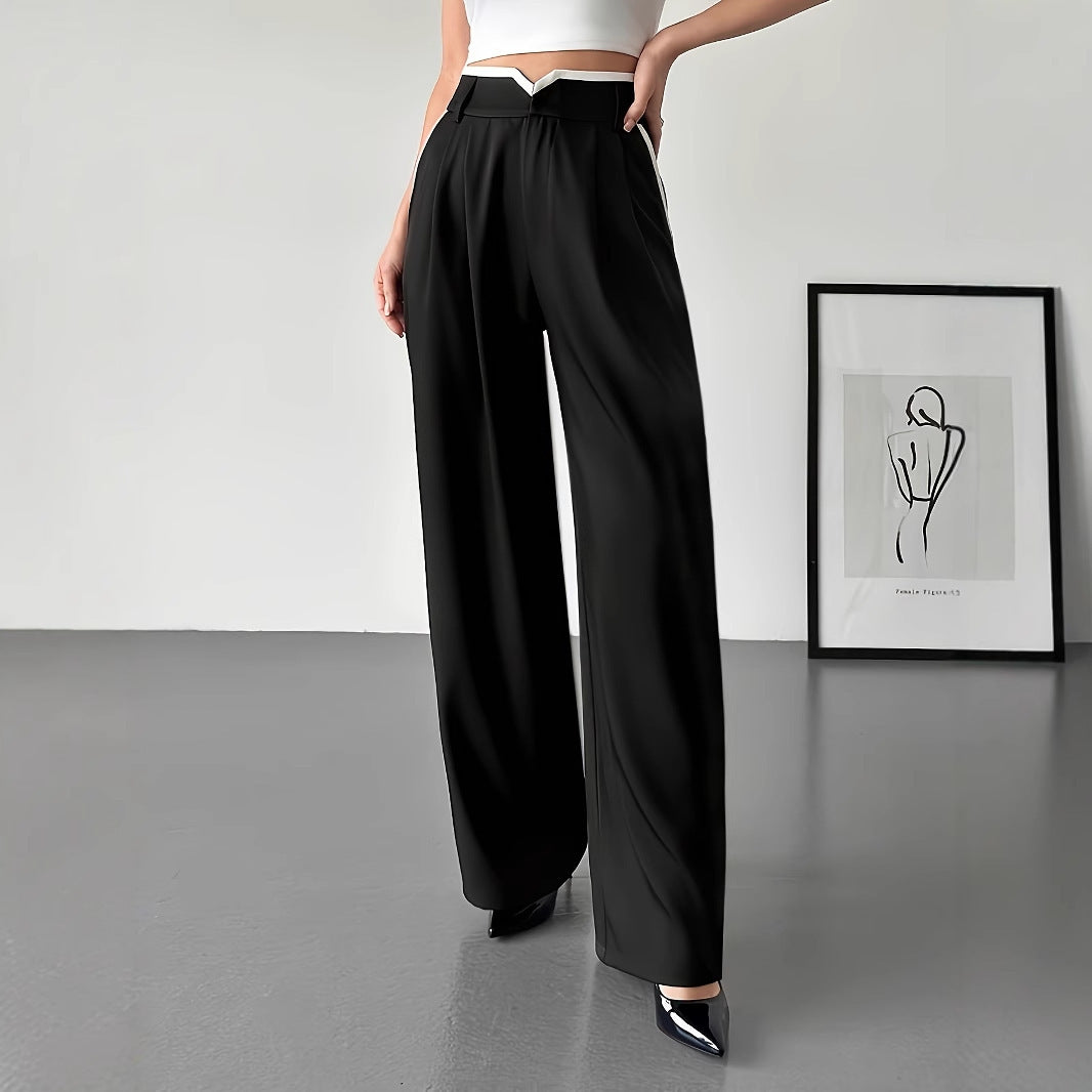 Women's Fashionable Casual Contrasting High Waisted Loose Wide Leg Pants - Sophinity