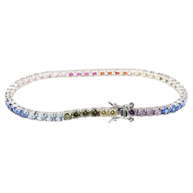 S925 Sterling Silver Stitching Color Zircon Round Diamond Tennis Bracelet Men And Women Couple - Sophinity