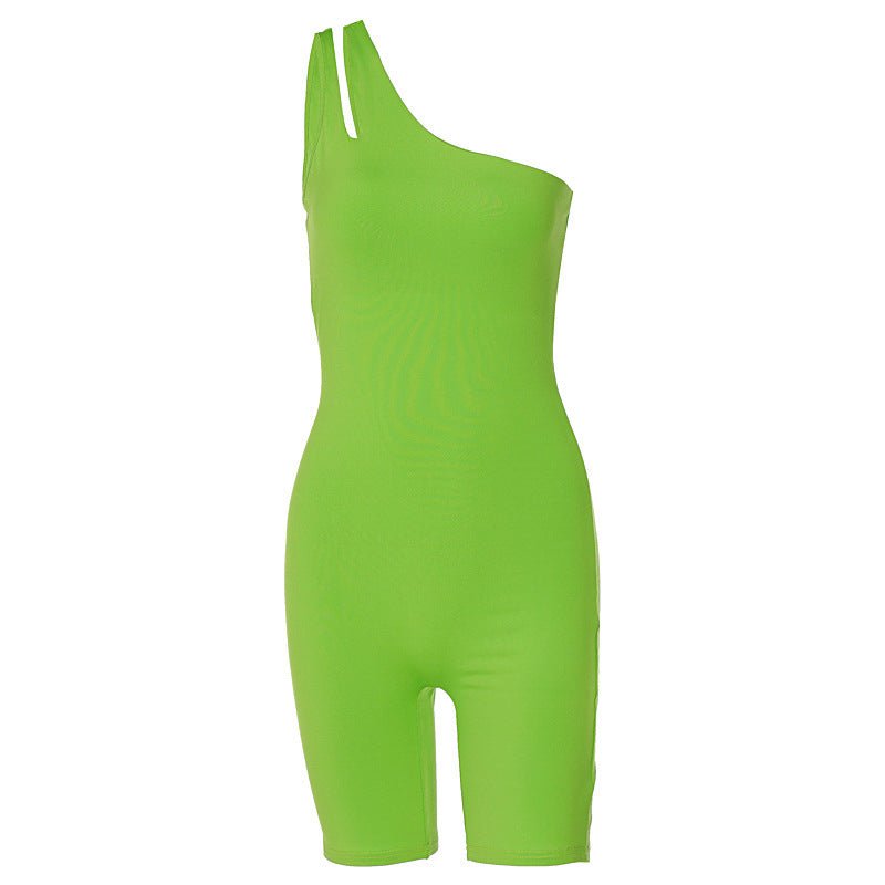 Solid Color One Shoulder Slim Fit Hip Raise Sports Yoga Jumpsuit - Sophinity