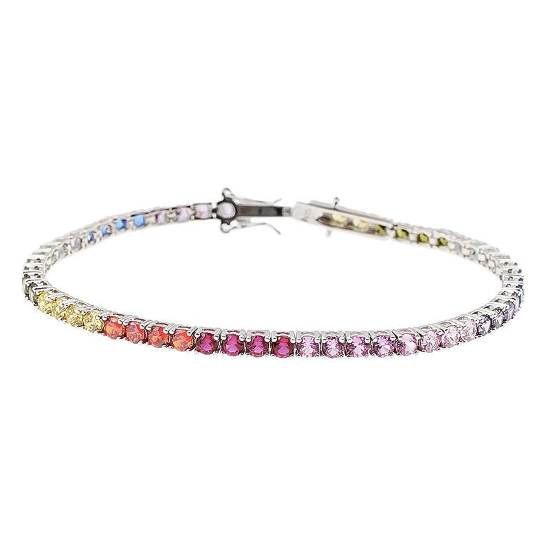 S925 Sterling Silver Stitching Color Zircon Round Diamond Tennis Bracelet Men And Women Couple - Sophinity