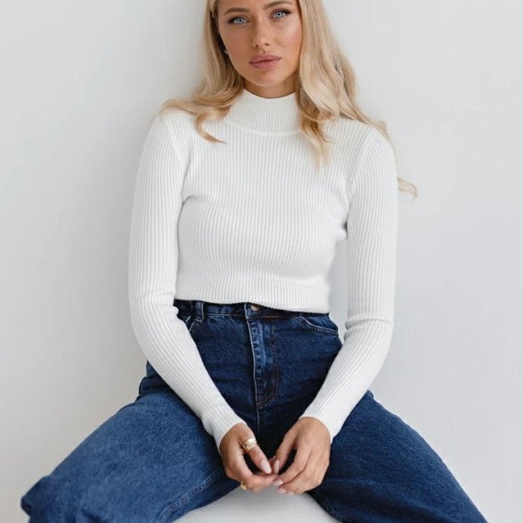 Women's Fashion Simple Pure Color Half Collar Sweater - Sophinity