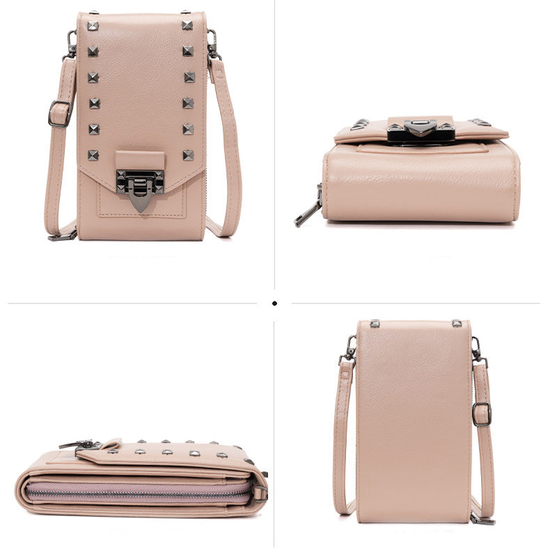 Rivet Design Shoulder Bags Mobile Phone Handbag Solid Color Crossbody Bags Women - Sophinity