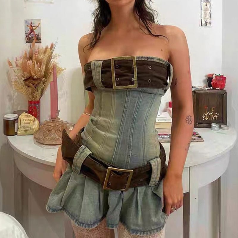 Women's Fashion Strapless Denim Dress - Sophinity