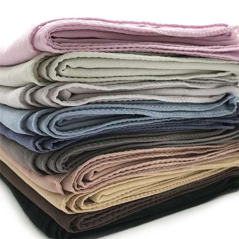 Women's Pure Color Pearl Chiffon Bubble Scarf Gauze Scarf - Sophinity