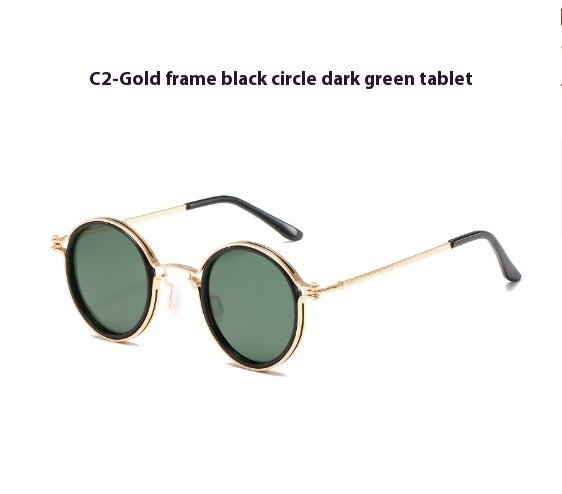 Sunscreen Retro Style Round Frame Metal Sunglasses - Sophinity