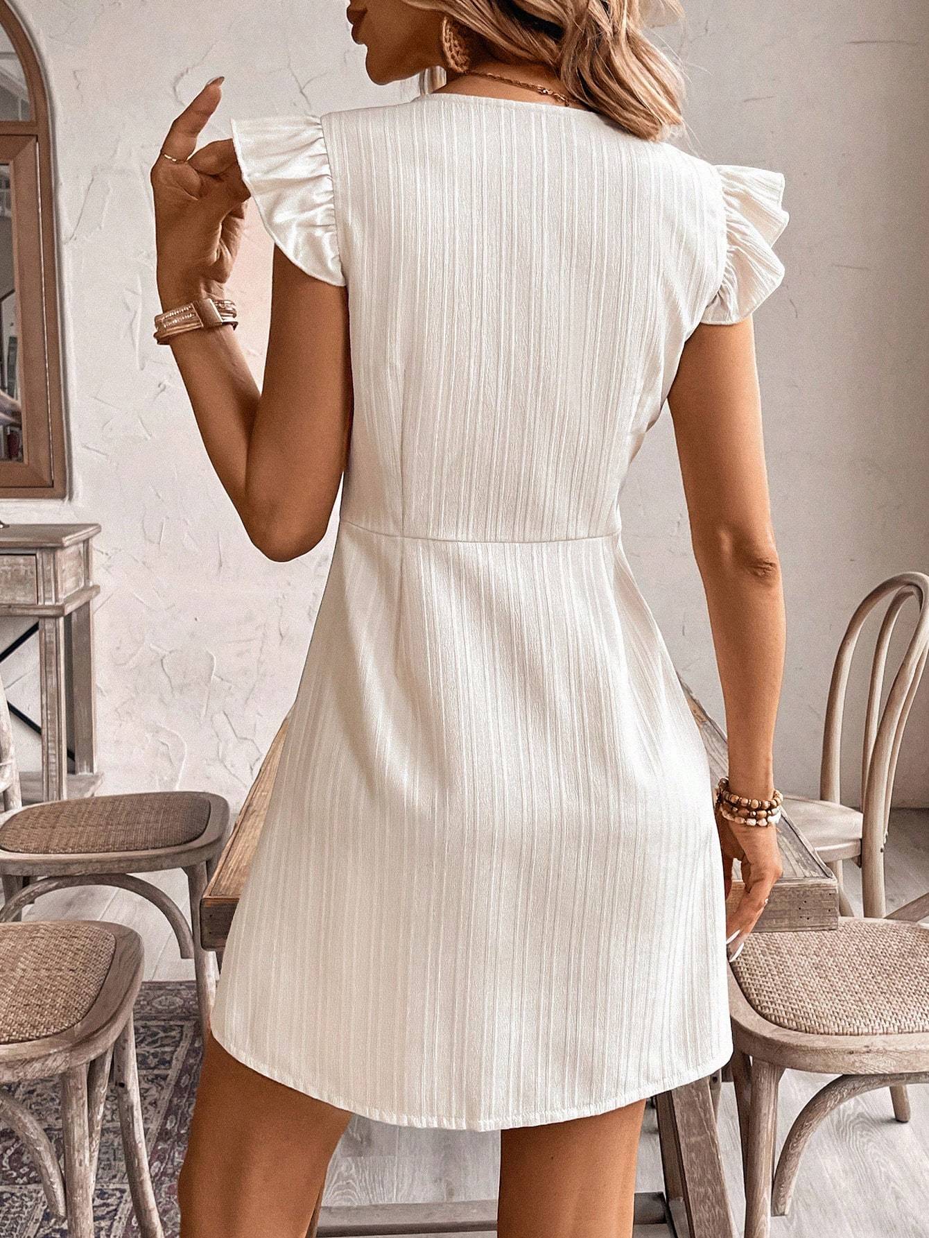 Women's Old Money Style Plain Textured Fabric Cap Sleeve Dress - Sophinity
