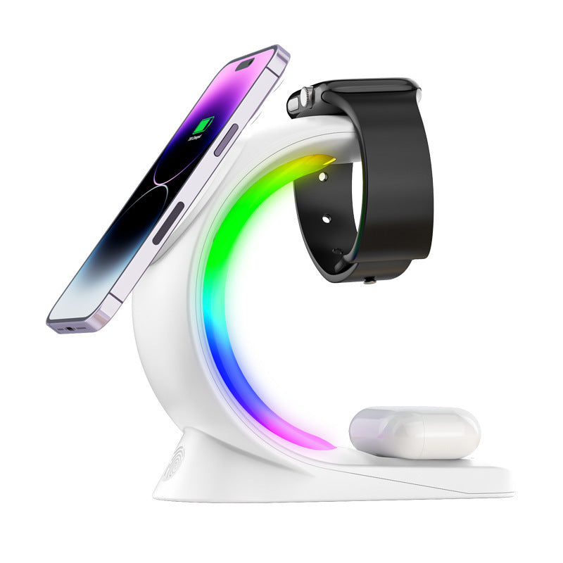 4-in-1 Magnetic Wireless Charger for iPhone, Apple Watch, AirPods Pro & Qi-Enabled Smartphones - Fast Charging Station with RGB Light