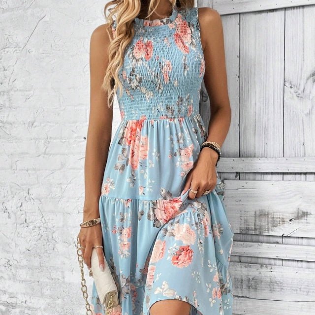 Floral Print Layered Hem Dress Maxi Vacation Beach Outfits Women - Sophinity