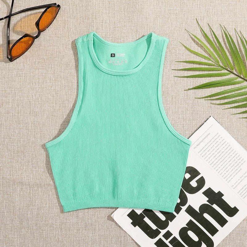 Solid Color Sleeveless Vest Women's Summer High Waist Short Navel Fitness Running Yoga Clothes - Sophinity